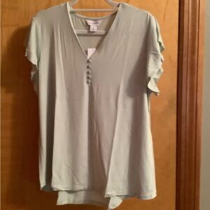 Liz Claiborne Sage Green Ruffled Sleeve Blouse with V Neck